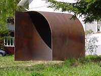 Cor-ten steel sculptures are installed in sculpture park, Open Air Museum POAM.